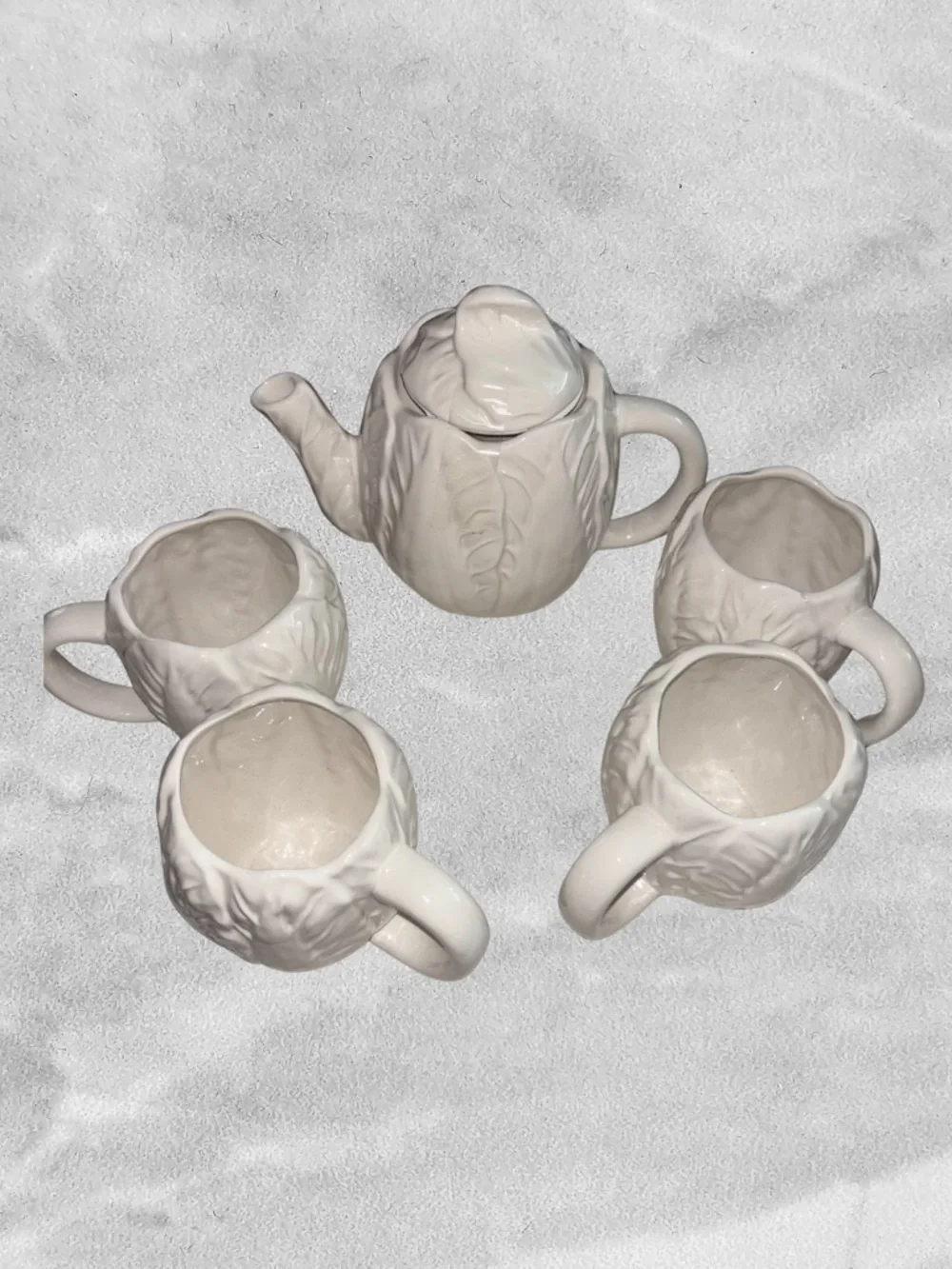 Threshold White Ceramic Leaf-Textured Teapot and Mug Set